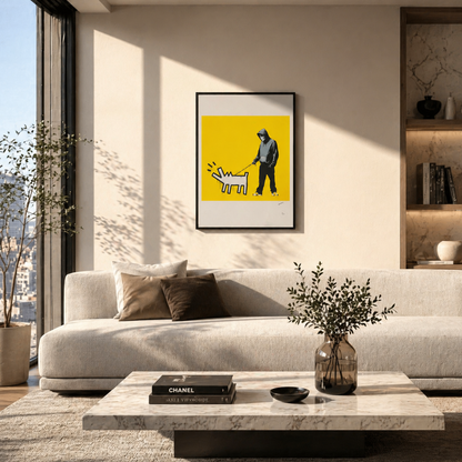 Banksy Barking Dog (Gelb) Lithographie Bögen 300 g/m² 42 x 59 cm