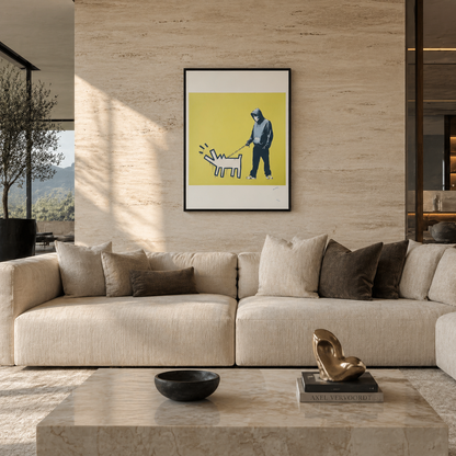 Banksy Barking Dog (Khaki Gelb) Lithographie Bögen 300 g/m² 42 x 59 cm