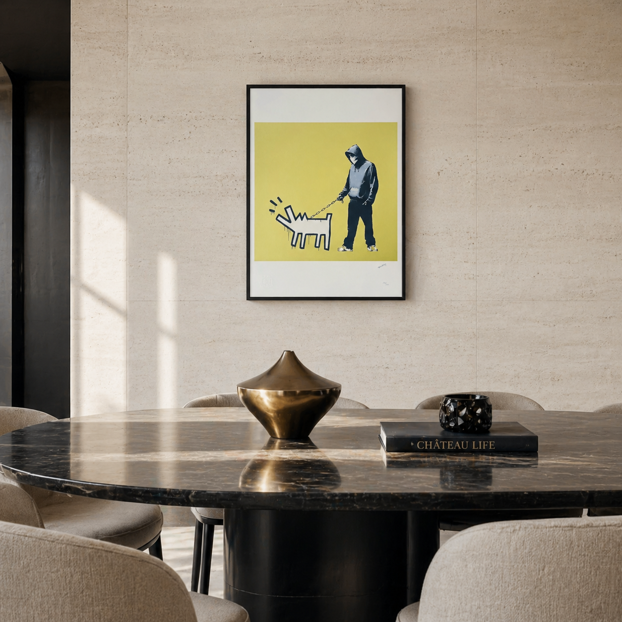 Banksy Barking Dog (Khaki Gelb) Lithographie Bögen 300 g/m² 42 x 59 cm