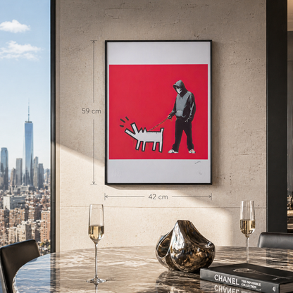 Banksy Barking Dog (Rot) Lithographie Bögen 300 g/m² 42 x 59 cm