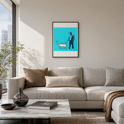 Banksy Barking Dog (Türkis) Lithographie Bögen 300 g/m² 42 x 59 cm