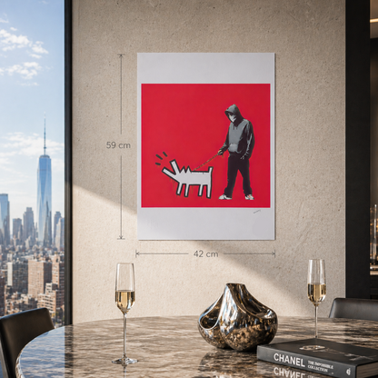 Banksy Barking Dog (Rot) Lithographie Bögen 300 g/m² 42 x 59 cm
