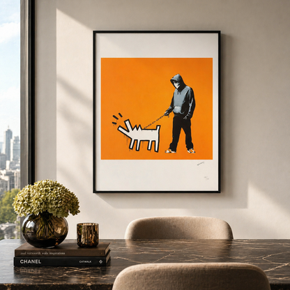Banksy Barking Dog (Orange) Lithographie Bögen 300 g/m² 42 x 59 cm