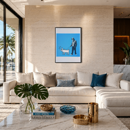 Banksy Barking Dog (Blau) Lithographie Bögen 300 g/m² 42 x 59 cm
