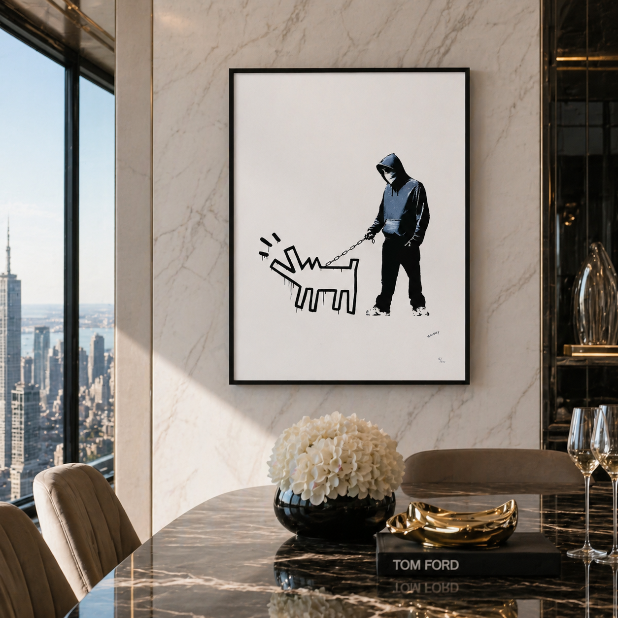 Banksy Barking Dog (Weiß) Lithographie Bögen 300 g/m² 42 x 59 cm