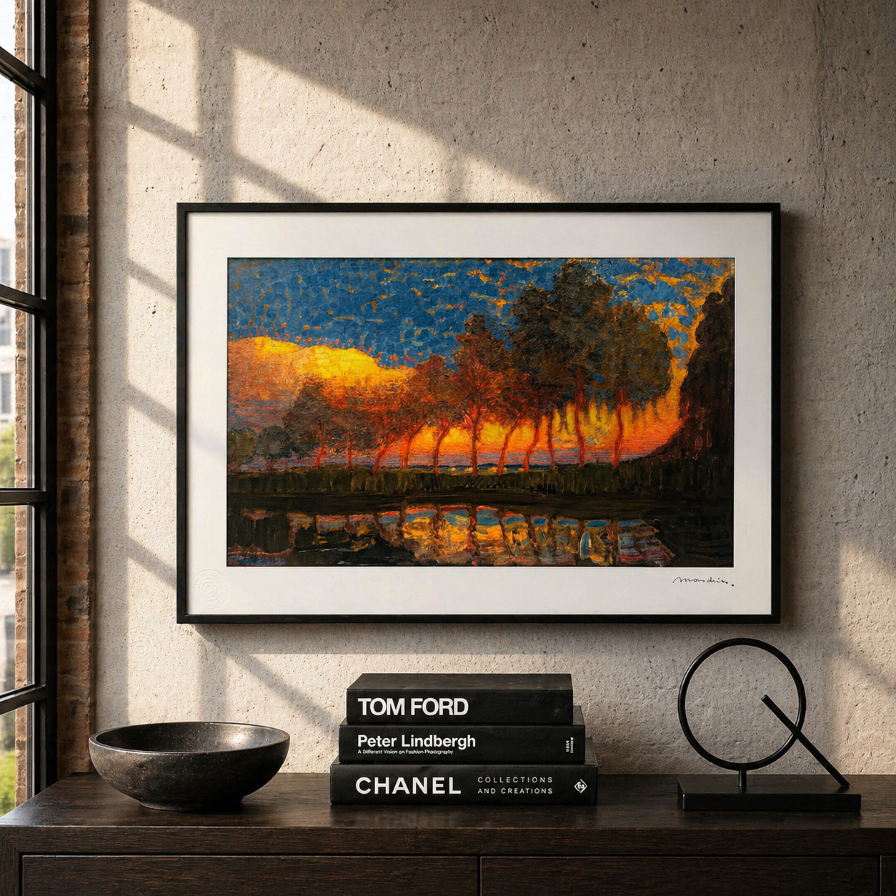 Piet Mondriaan Am See mit Bäumen Lithographie Bögen 300 g/m² 42 x 59 cm