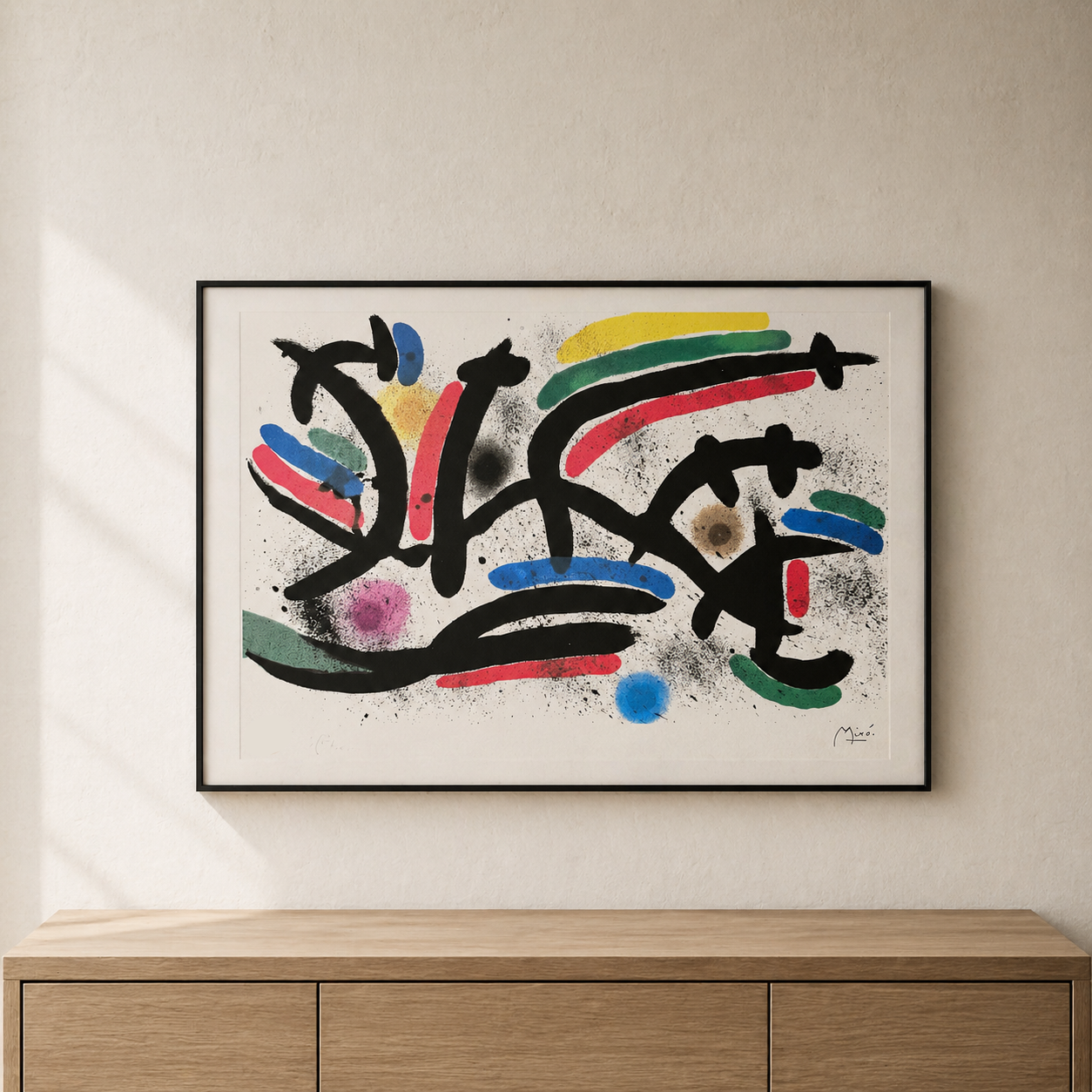 Horizontale Linienkomposition von Joan Miró, Lithografie-Bögen, 300 g/m², 42 x 59 cm