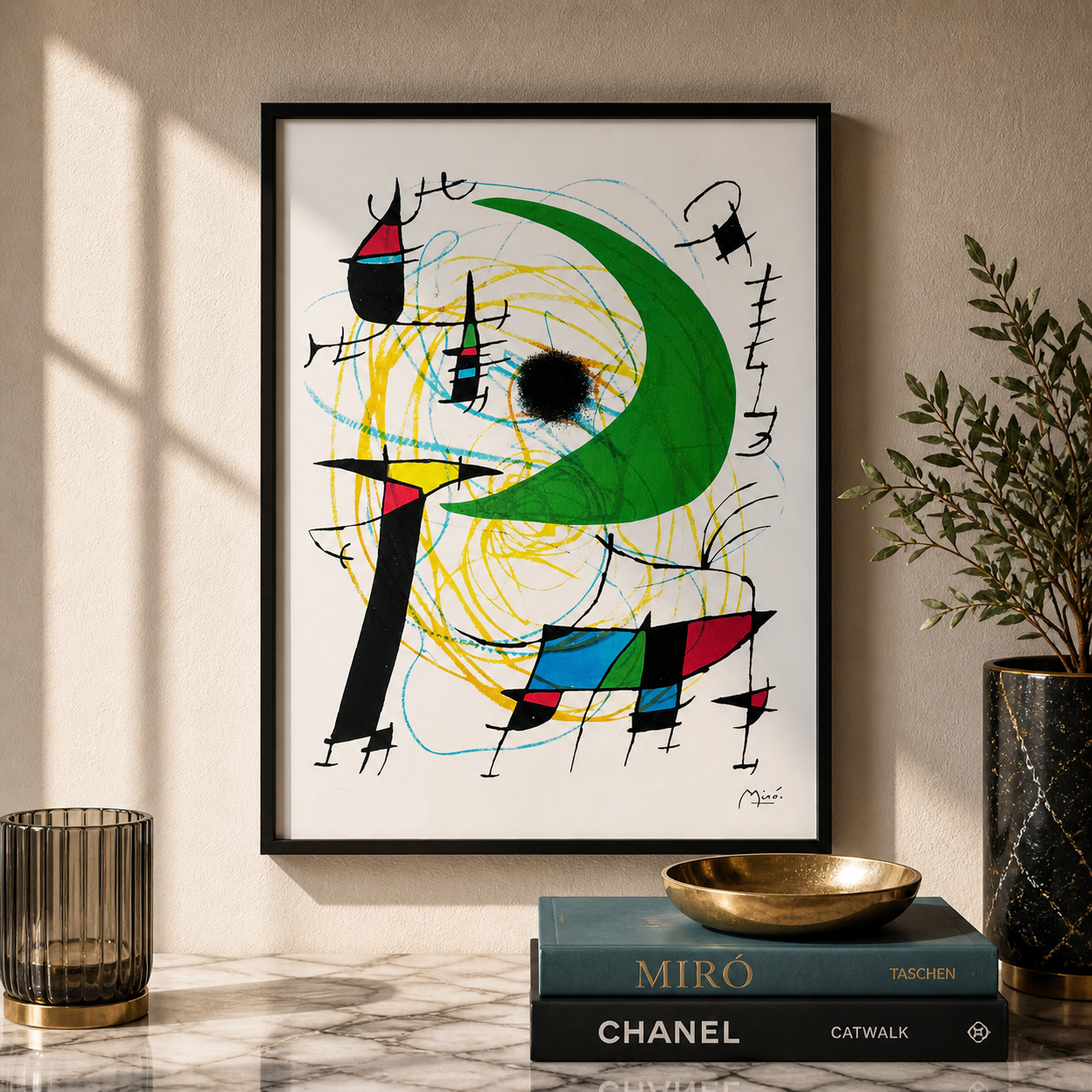 Joan Miró Kreiskomposition mit Linien Lithographie Arches 300 g/m² 42 x 59 cm