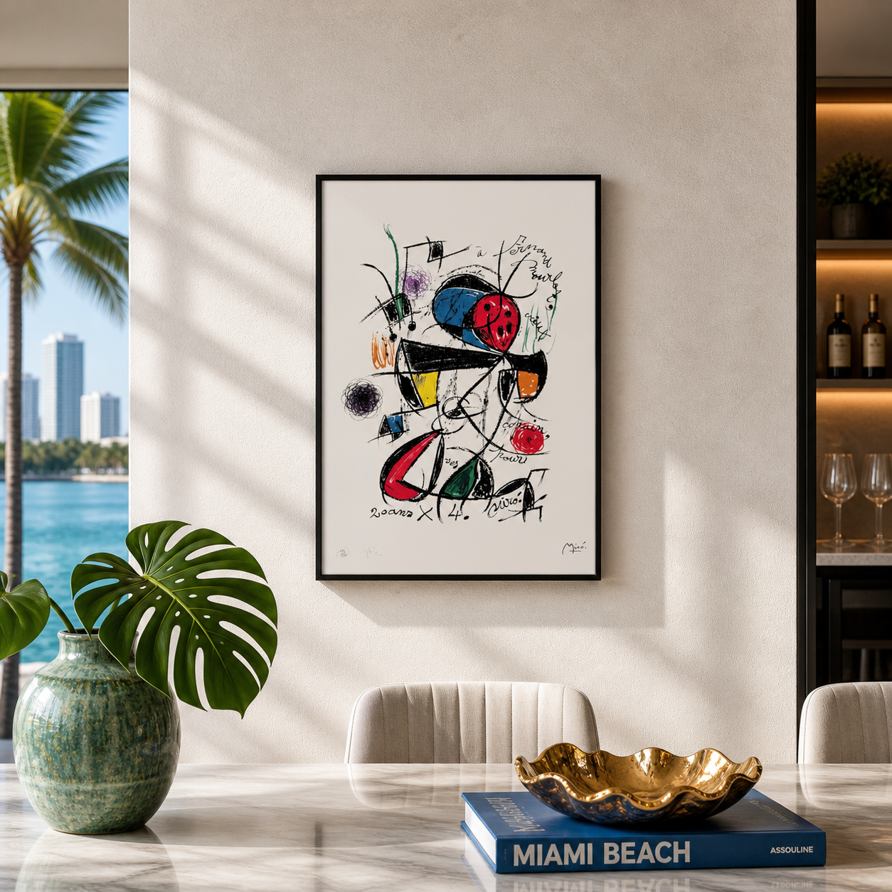 Joan Miró Linienkomposition mit Farblithografie-Bögen, 300 g/m², 42 x 59 cm
