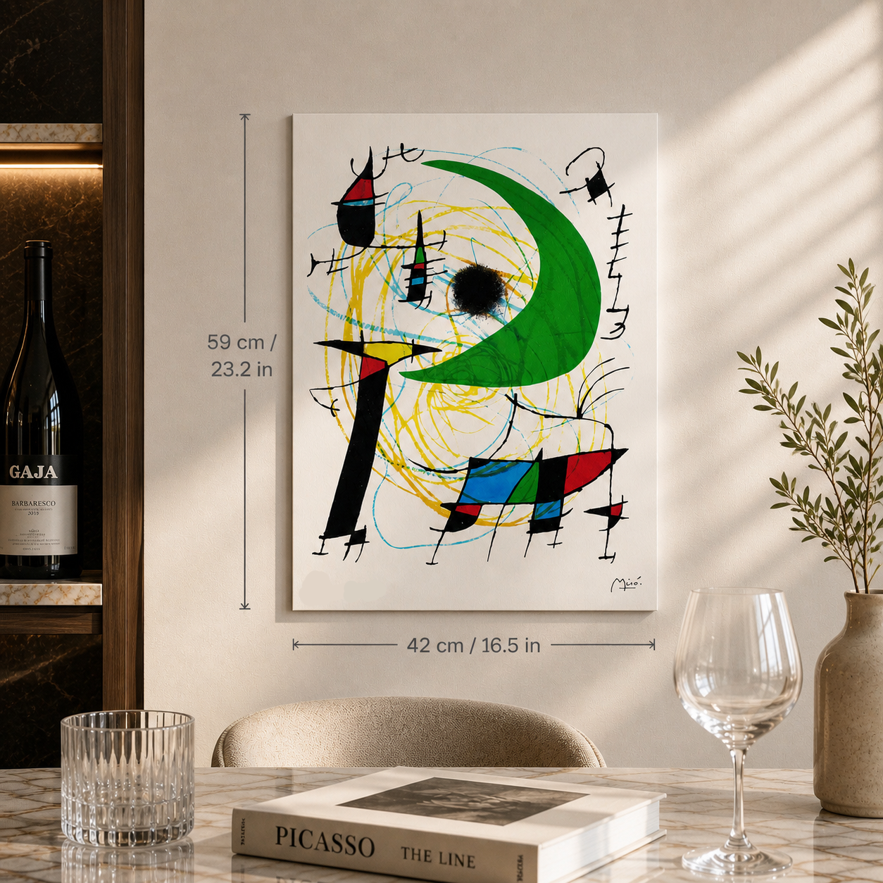 Joan Miró Kreiskomposition mit Linien Lithographie Arches 300 g/m² 42 x 59 cm