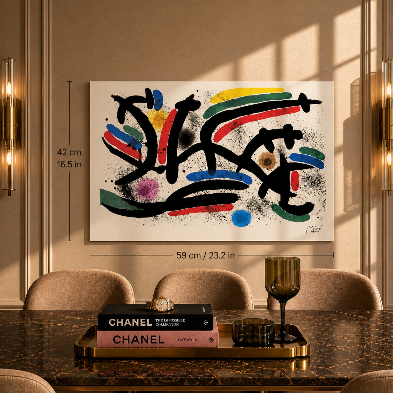 Horizontale Linienkomposition von Joan Miró, Lithografie-Bögen, 300 g/m², 42 x 59 cm