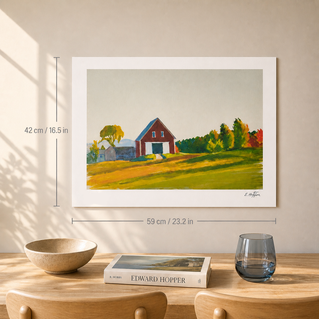 Edward Hopper Red Barn in Autumn Landscape Lithografie Arches 300 g/m² 42 x 59 cm