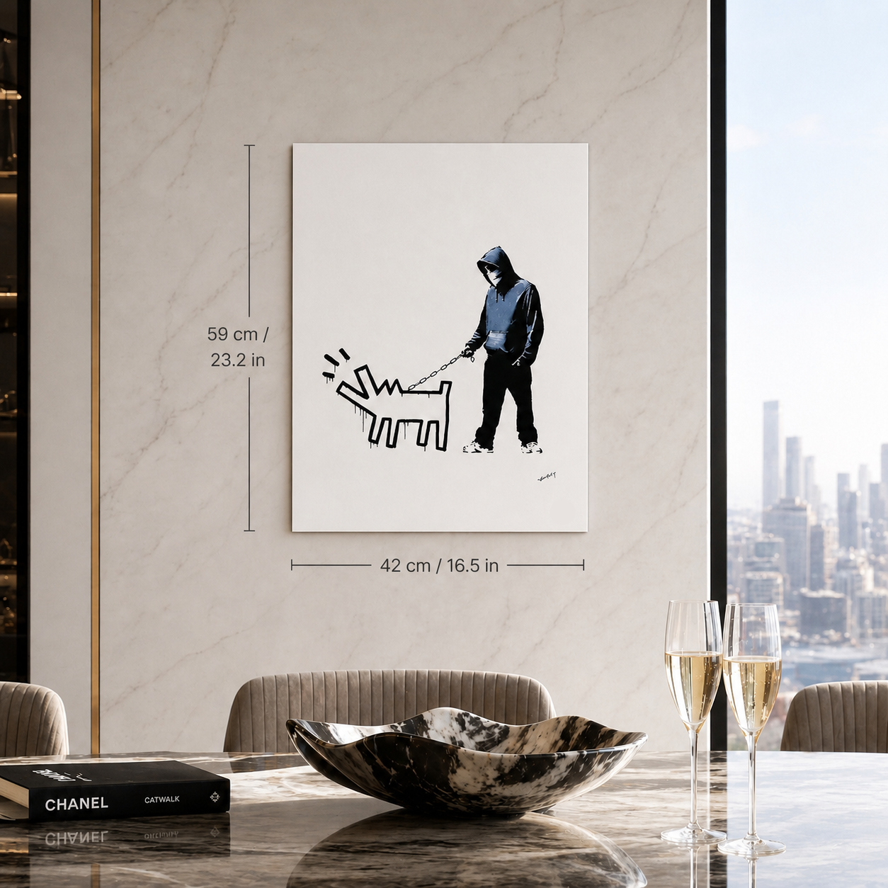 Banksy Barking Dog (Weiß) Lithographie Bögen 300 g/m² 42 x 59 cm
