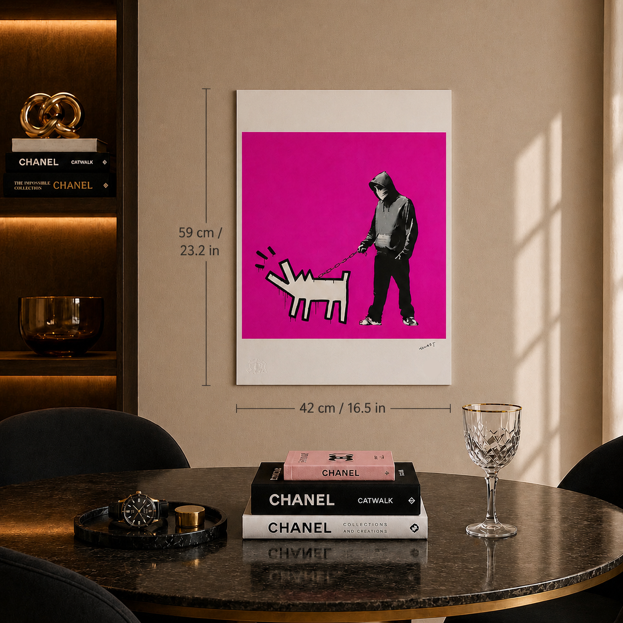 Banksy Barking Dog (Hellviolett) Lithographie Bögen 300 g/m² 42 x 59 cm