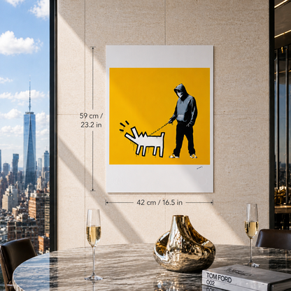 Banksy Barking Dog (Ockergelb) Lithographie Bögen 300 g/m² 42 x 59 cm