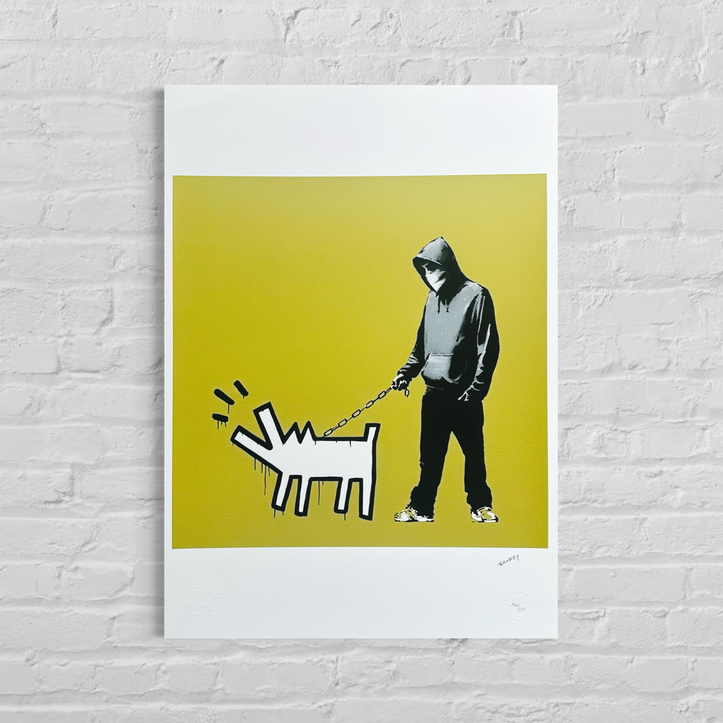 Banksy Barking Dog (Khaki Gelb) Lithographie Bögen 300 g/m² 42 x 59 cm
