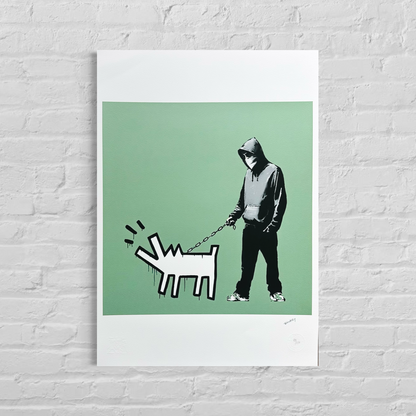 Banksy Barking Dog (Grün) Lithographie Bögen 300 g/m² 42 x 59 cm