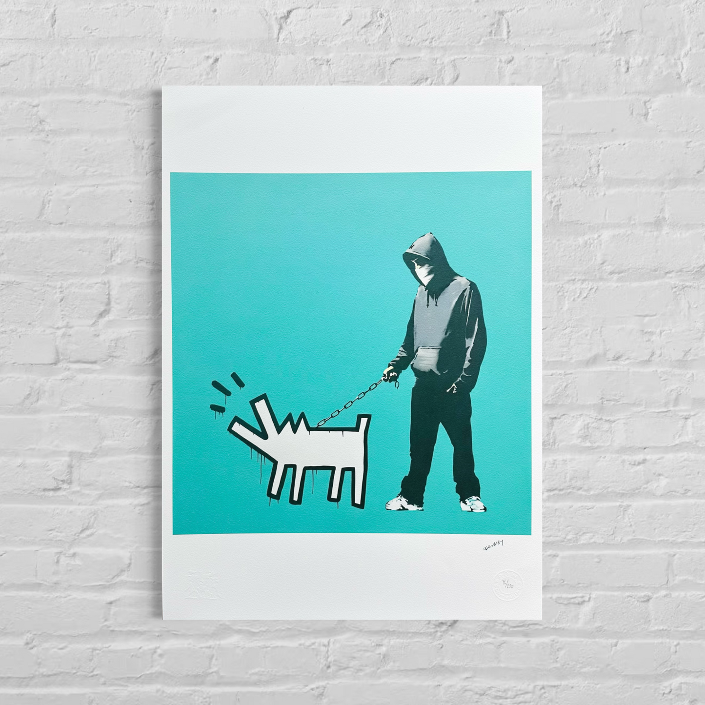 Banksy Barking Dog (Türkis) Lithographie Bögen 300 g/m² 42 x 59 cm