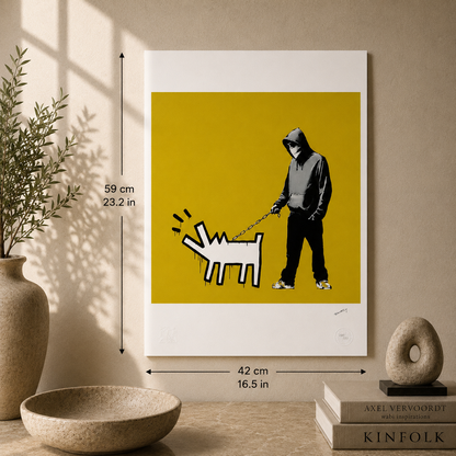 Banksy Barking Dog (Khaki Gelb) Lithographie Bögen 300 g/m² 42 x 59 cm