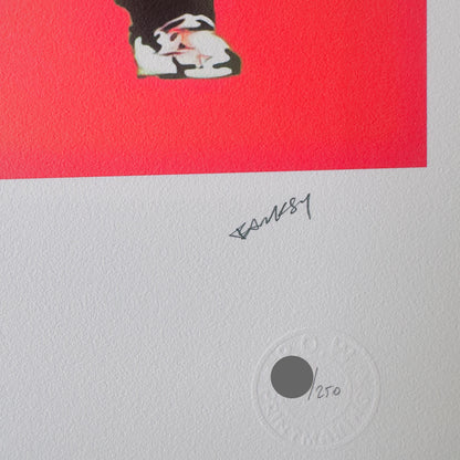 Genummerde editie BANKSY Barking dog (rood) Gesigneerd - certificaat - Wall Art, Grafitti Art, Lithograph, Stencil Art
