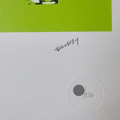 Genummerde editie BANKSY Barking dog (lichtgroen) Gesigneerd - certificaat - Wall Art, Grafitti Art, Lithograph, Stencil Art