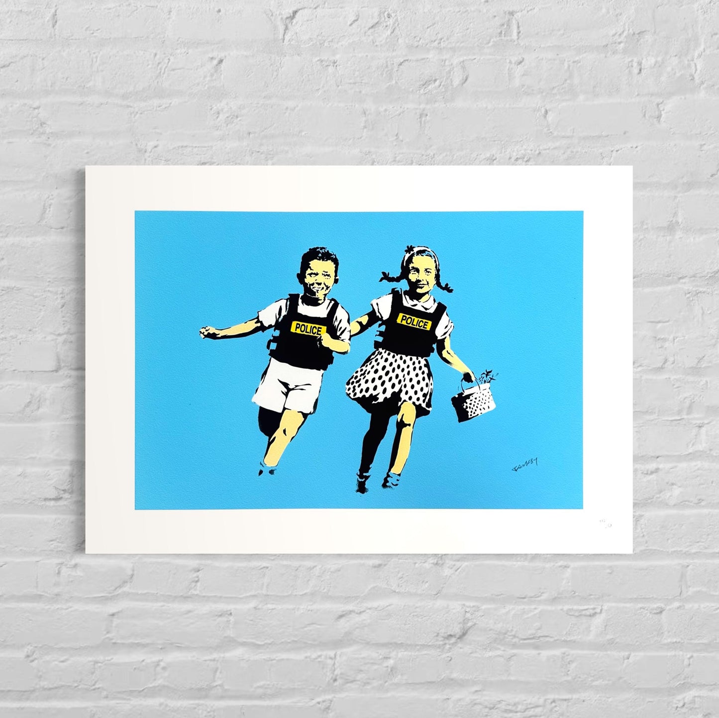 Genummerde editie BANKSY Police kids - Gesigneerd - certificaat - Wall Art, Grafitti Art, Lithograph, Stencil Art