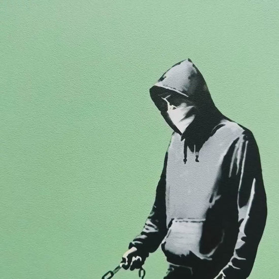 Banksy Barking Dog (Groen) Lithografie Arches 300gsm 42x59 cm