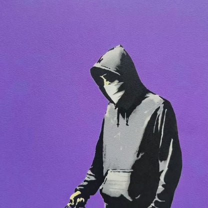 Banksy Barking Dog (paars) Lithografie Arches 300gsm 42x59 cm
